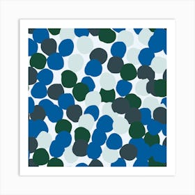 Blue And Green Polka Dot Pattern Square Art Print