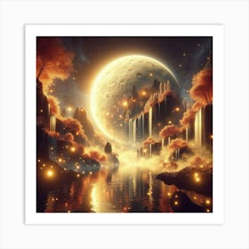 Fantasy Landscape With Moon Art Print