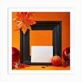 An Autumnal Scene Captured In Ultra Realistic Detail Showcases A Leaf Of Vibrant Orange Hue Profoun (4) Art Print