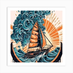 A sailing boat in the middle of the sea Art Print