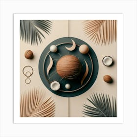 Scandinavian style, Coconut on palm leaf 3 Art Print