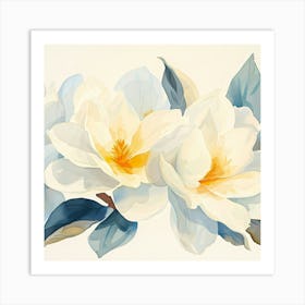 Watercolor Magnolia Flowers Art Print