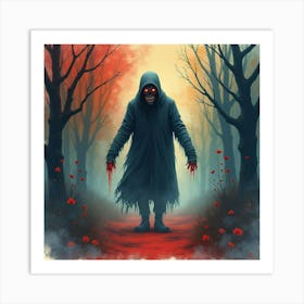 Horror Figure In A Colorful Watercolor Setting, Eerie And Haunting 1 Art Print