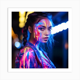 Asian Girl With Neon Paint Art Print