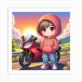 Boy On A Motorcycle Art Print