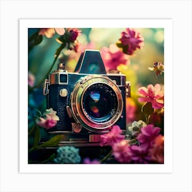 Vintage Camera With Flowers 1 Art Print