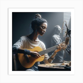 Portrait Of A Woman Playing Guitar Art Print