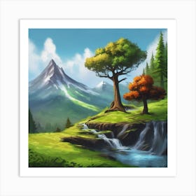 Forest With A Waterfall Art Print