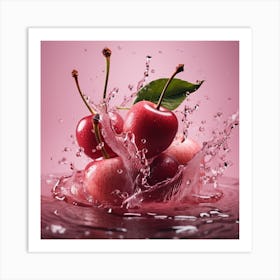 Cherries Splashing Water Art Print