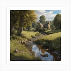 Cottage By The Stream Art Print