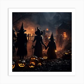 Witches And Pumpkins Art Print