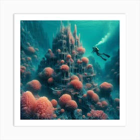 Diving Into The Water, Discovering An Underwater Garden Of Coral Castles 2 Art Print