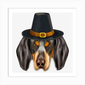 Bluetick Coonhound Wearing Pilgrim Hat Thanksgiving Art Print