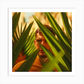 Man In Front Of Palm Leaves Art Print