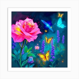 Roses And Butterflies 10 Art Print