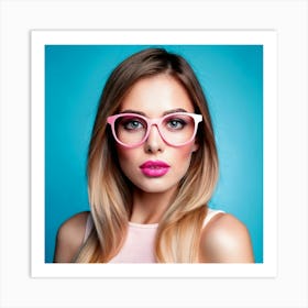 Firefly Blue Eyed Beauty With Pink Glasses And Lips 76165 Art Print