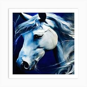 White Horse With Lightning Art Print