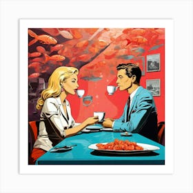 Man And Woman Drinking Coffee Art Print