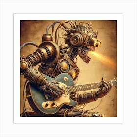 Steampunk Robot Playing Guitar 2 Art Print