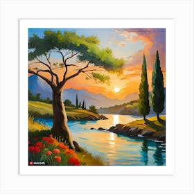 Sunset By The River 2 Art Print