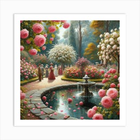 Rose Garden With The Fountain, Acrylic Style Painting 21 Art Print