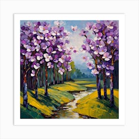 Purple Blossoms By The Stream Art Print