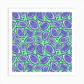 Scattered Leaves Polka Dot Navy On Green Art Print