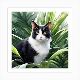 Black And White Cat In The Jungle Art Print