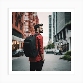 Young Man With Backpack Art Print