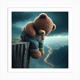 Teddy Bear Sitting On Cliff Art Print