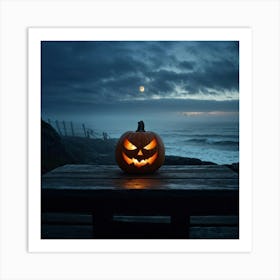 Halloween Pumpkin On The Beach 1 Art Print