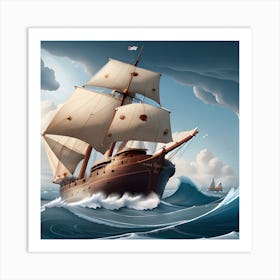 Sailing Ship In Stormy Sea 1 Art Print