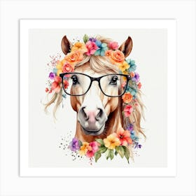 Watercolor Cute Funny Horse With Eyeglas wall art Art Print