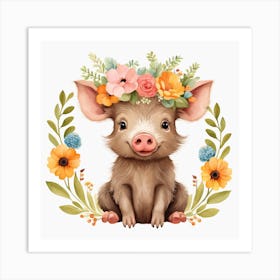 Floral Baby Boar Nursery Illustration (9) Art Print