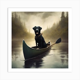 Black Dog Canoe Ride Art Print