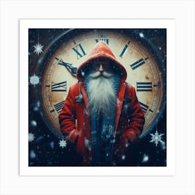 Santa Claus With Clock Art Print