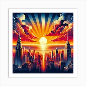 Sunset In New York City 3 Art Print