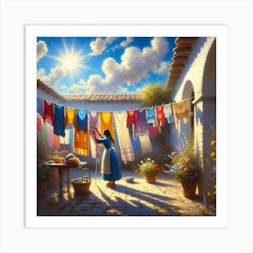 Woman Washing Clothes Art Print