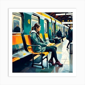 Woman Waiting For A Train Art Print