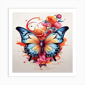 Butterfly And Roses Art Print