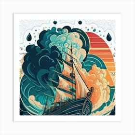 A sailing boat in the middle of the sea 8 Art Print