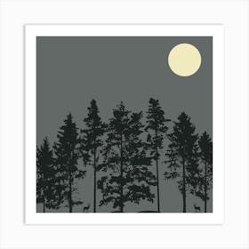 Silhouette Of Trees At Night Art Print