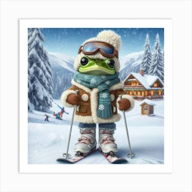 Frog On Skis 5 Art Print