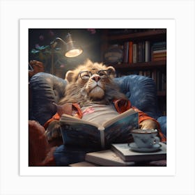 Lion Reading A Book Art Print