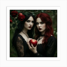 Two Witches Holding An Apple 1 Art Print