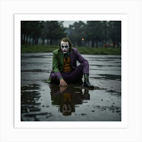 Jokers Reflection In A Puddle With A Gloomy Background 1 Art Print