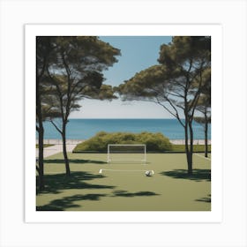 Football Field In Front Of The Sea And Trees Art Print