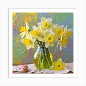 Firefly Vintage Daffodils In A Vase 44346 Art Print