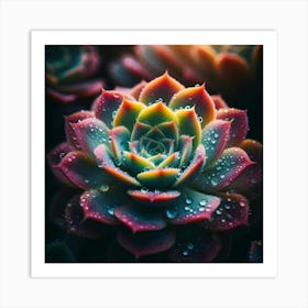 Succulent Flower With Water Droplets Art Print