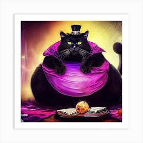 Black Cat In A Purple Dress Art Print